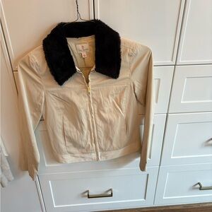 JB by Julie Brown Cream Jacket with Black Faux Fur Collar